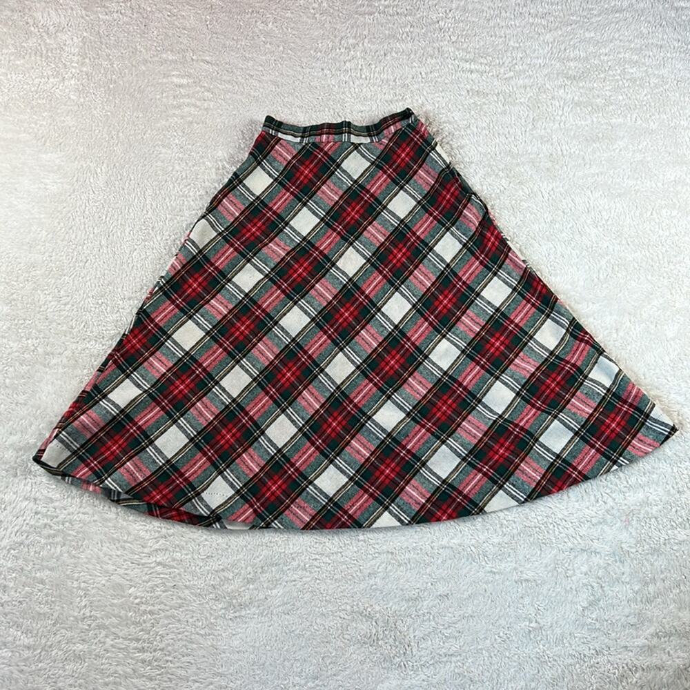Vintage Unbranded red tartan plaid a line midi skirt, size 9 or XS